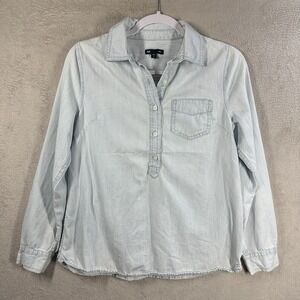GAP Light Blue Chambray Popover Top Women's S 1/2 Button Western Casual